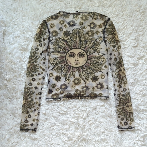 Urban Outfitters Celestial Print Mesh Long Sleeve Top - Picture 2 of 3